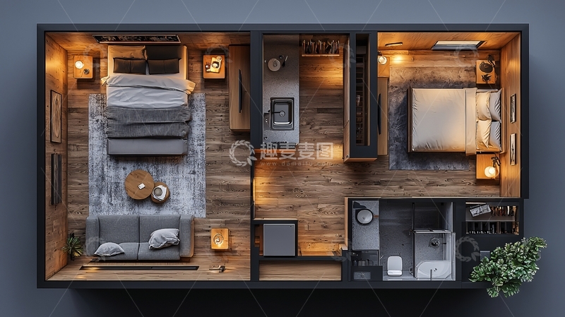 高清大图下载【趣麦麦图】现代简约两居室户型图