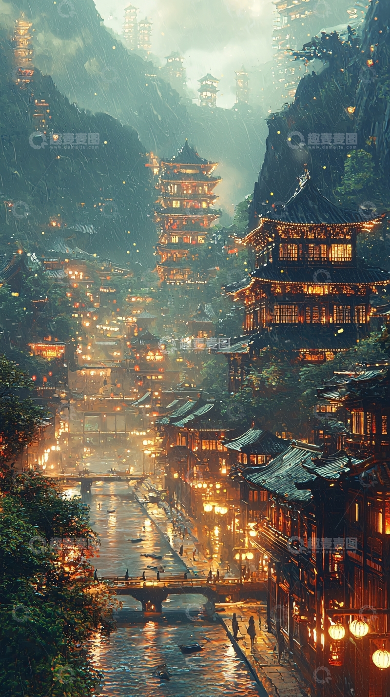 高清大图下载【趣麦麦图】水墨山水画375