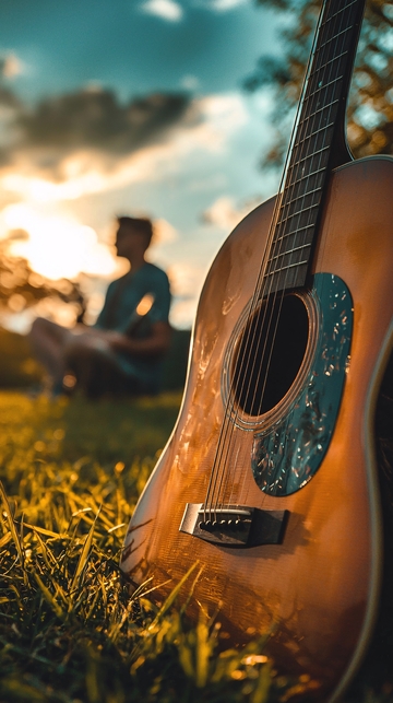 吉他草地夕阳