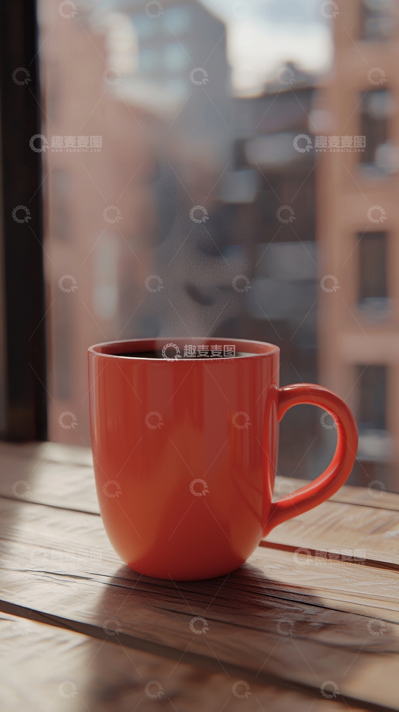 高清大图下载【趣麦麦图】橙色马克杯热饮窗边