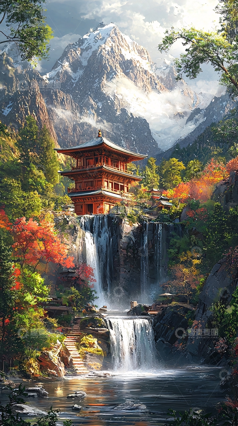 高清大图下载【趣麦麦图】高山流水禅院