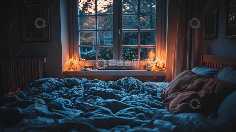高清大图下载【趣麦麦图】温暖舒适的卧室夜景