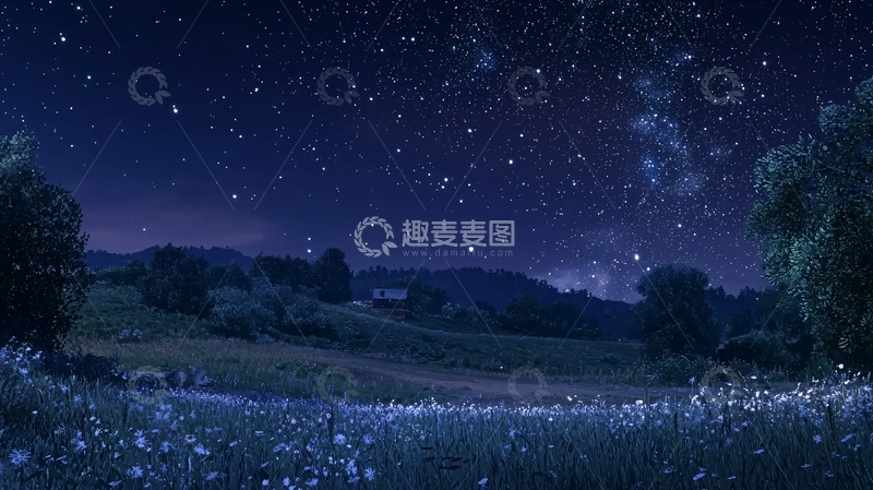 高清大图下载【趣麦麦图】星空下的田园风光