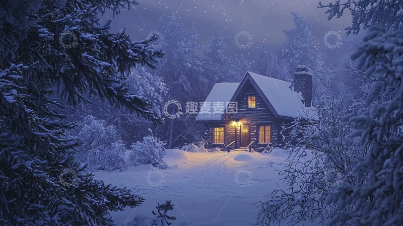 高清大图下载【趣麦麦图】雪夜小屋