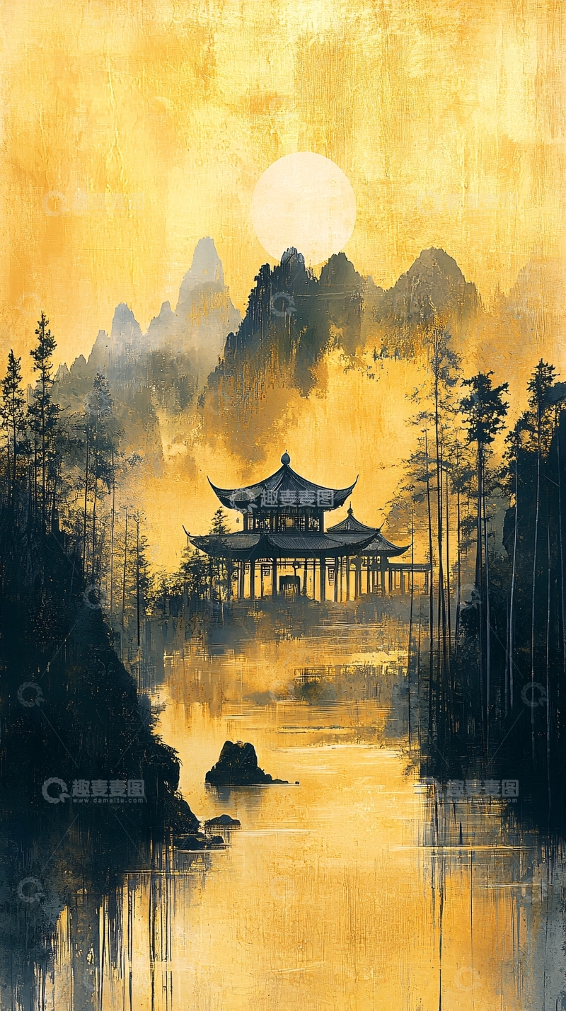 高清大图下载【趣麦麦图】水墨山水间的中式建筑