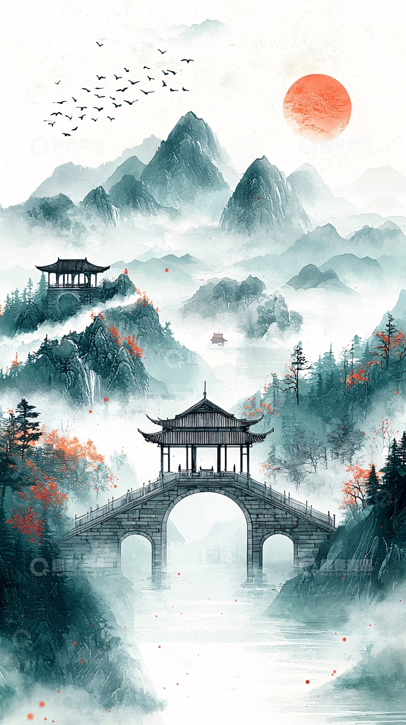 高清大图下载【趣麦麦图】水墨山水画379