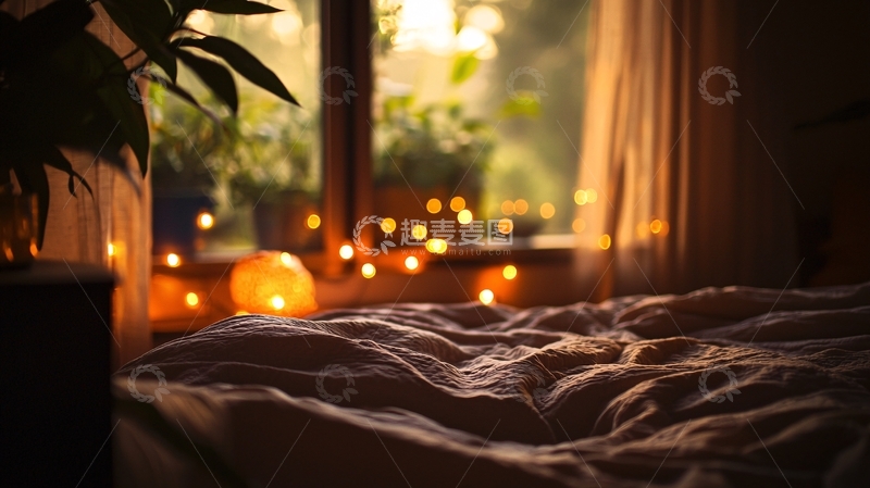 高清大图下载【趣麦麦图】温暖舒适的卧室窗边景色