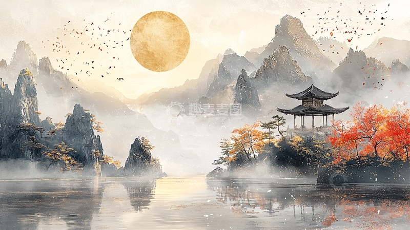 高清大图下载【趣麦麦图】水墨山水画380