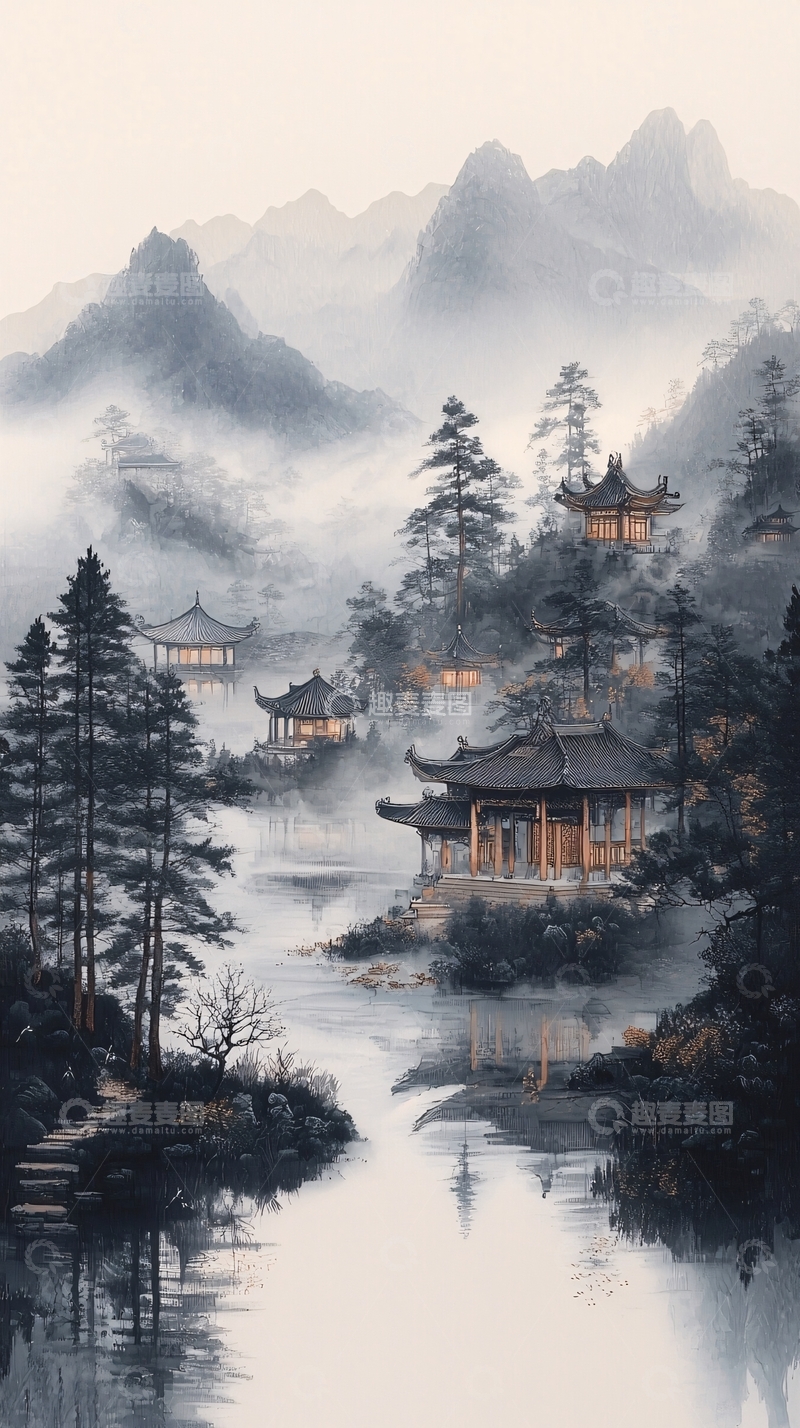 高清大图下载【趣麦麦图】水墨画山水