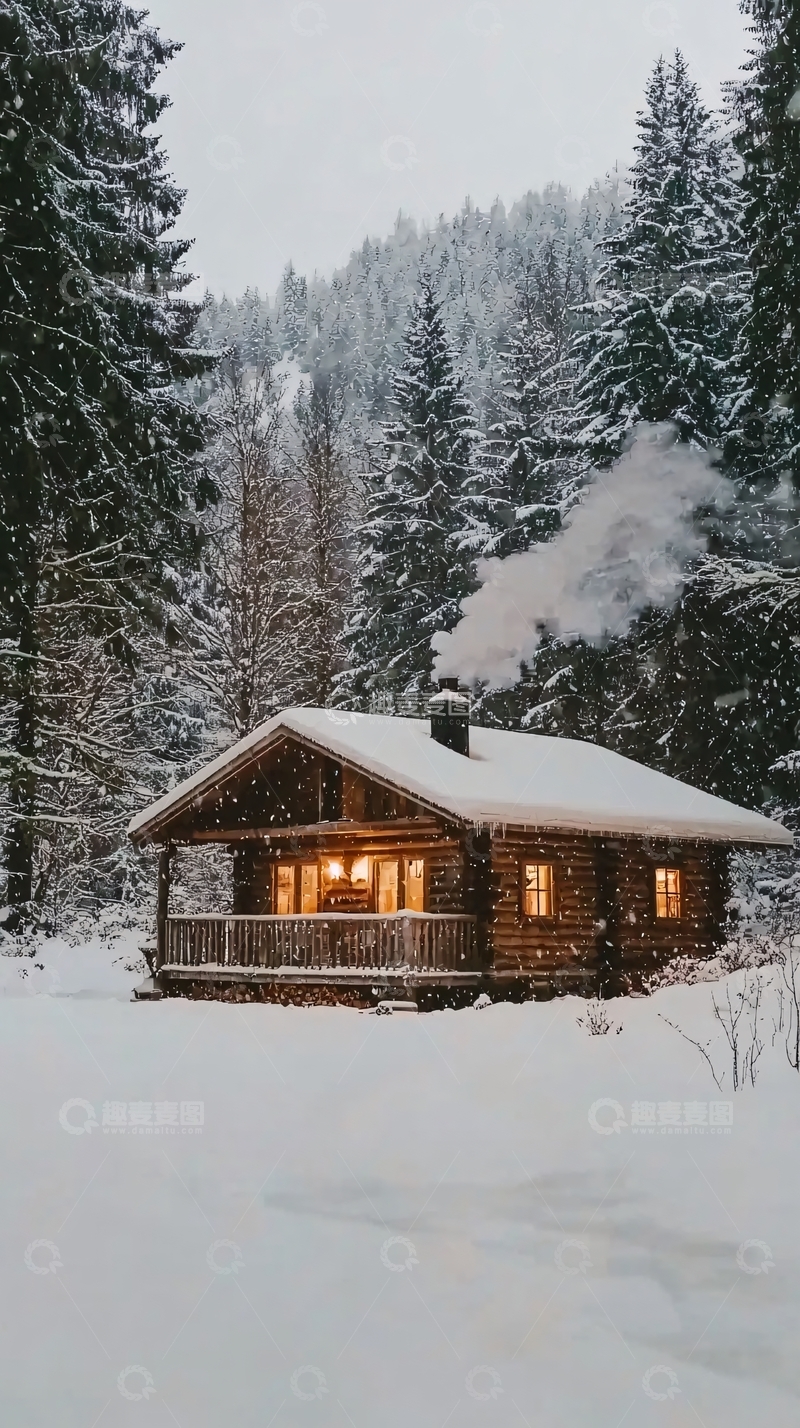 高清大图下载【趣麦麦图】雪山木屋