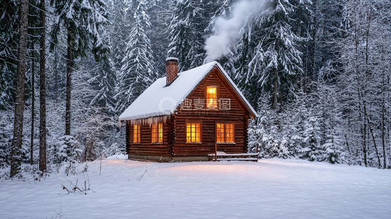 高清大图下载【趣麦麦图】雪中木屋