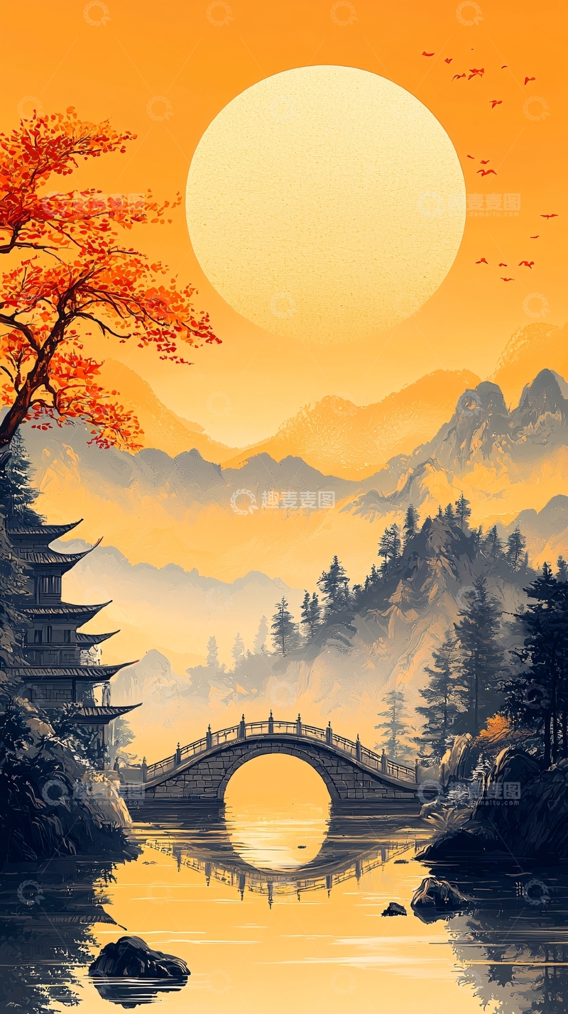 高清大图下载【趣麦麦图】东方意境山水画