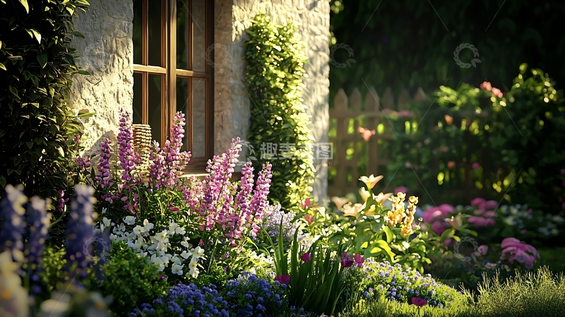 高清大图下载【趣麦麦图】阳光下的乡间小屋花园