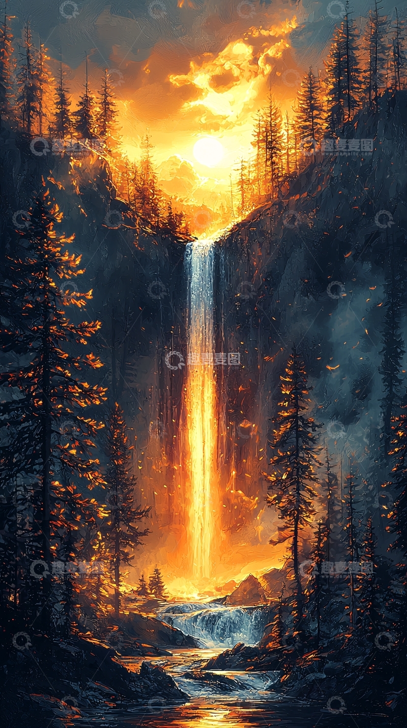 高清大图下载【趣麦麦图】森林瀑布