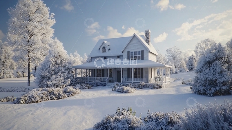 高清大图下载【趣麦麦图】雪景别墅