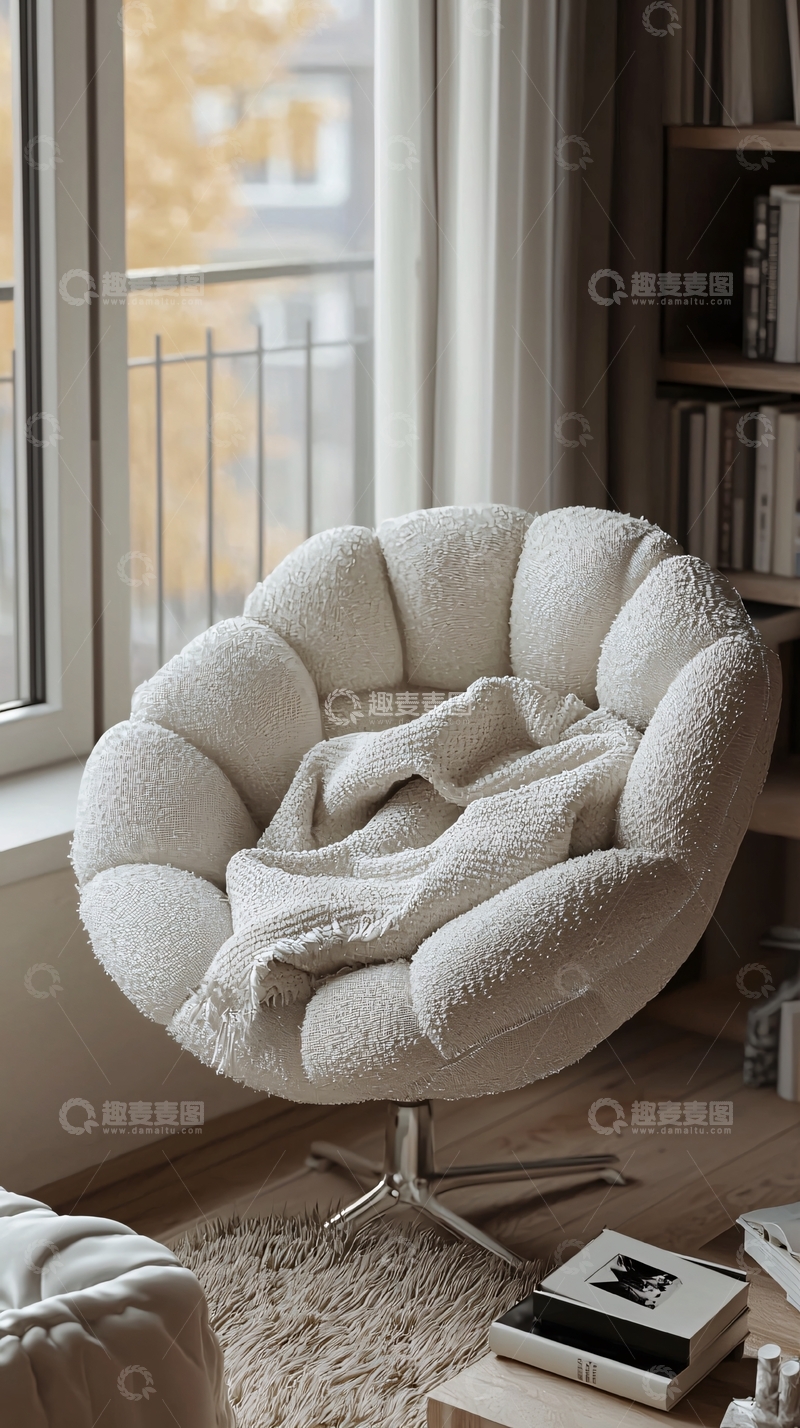 高清大图下载【趣麦麦图】奶油色蓬松单人椅