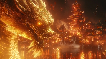 金色巨龙盘踞在东方城市上空