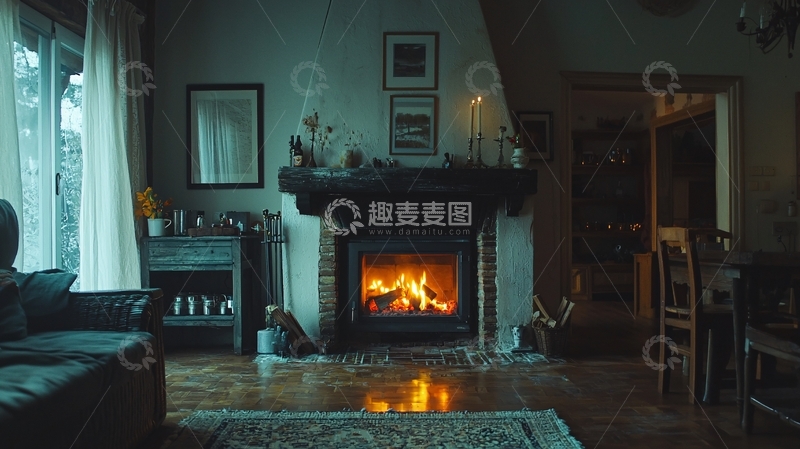 高清大图下载【趣麦麦图】温暖舒适的壁炉客厅