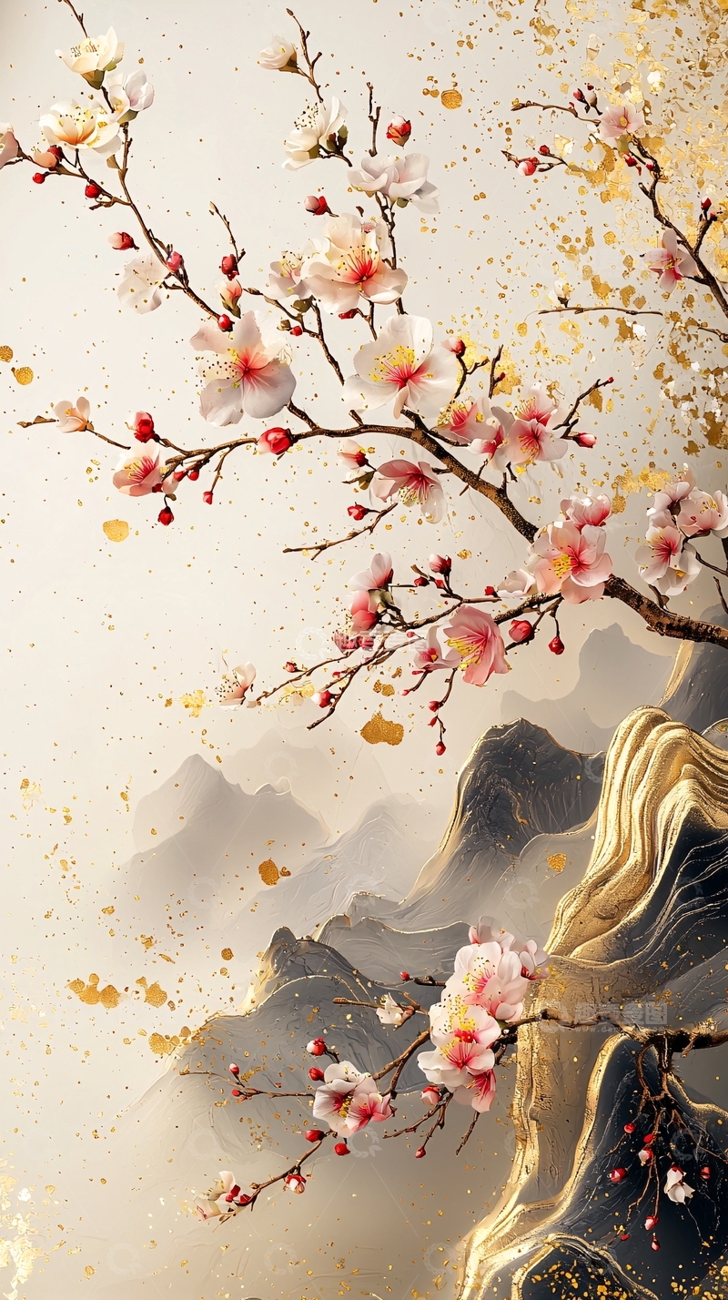 高清大图下载【趣麦麦图】水墨风桃花山水唯美意境