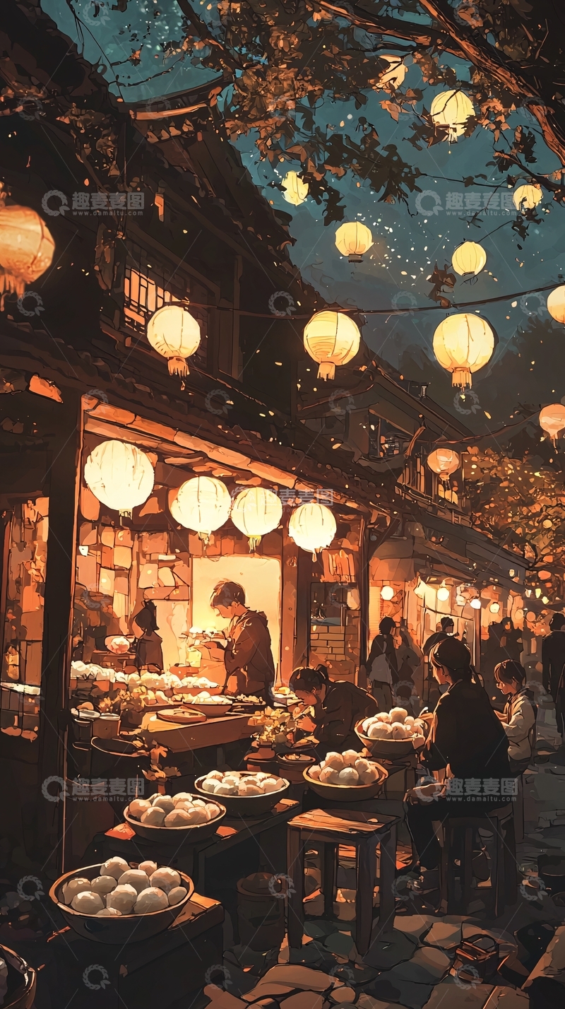 高清大图下载【趣麦麦图】夜市