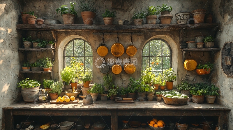 高清大图下载【趣麦麦图】中世纪风格厨房壁橱