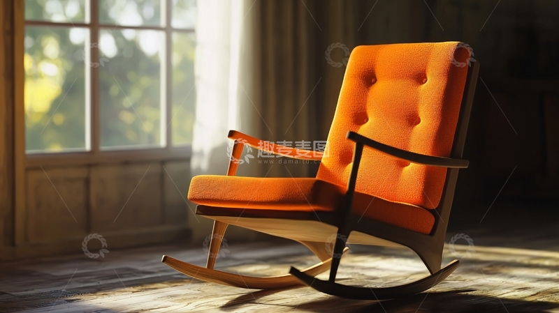 高清大图下载【趣麦麦图】阳光照射下的橙色摇椅