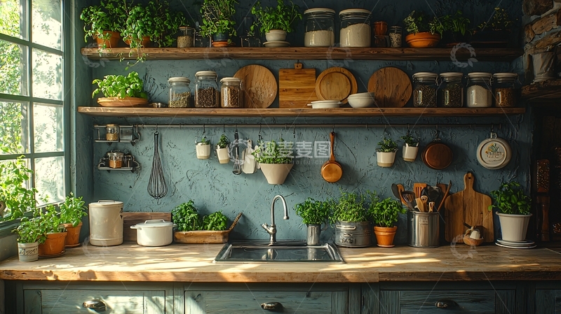 高清大图下载【趣麦麦图】充满绿植的乡村风格厨房