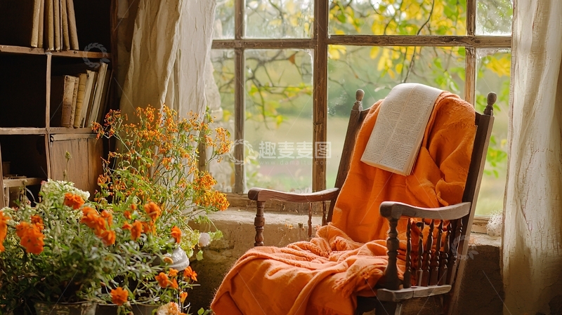 高清大图下载【趣麦麦图】秋日午后窗边摇椅