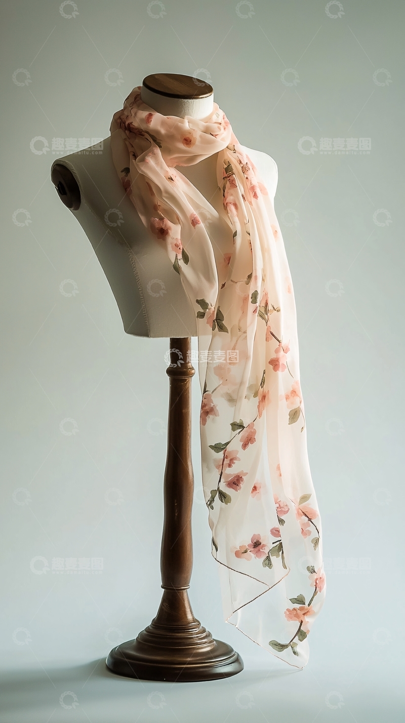 高清大图下载【趣麦麦图】模特展示粉色花卉围巾