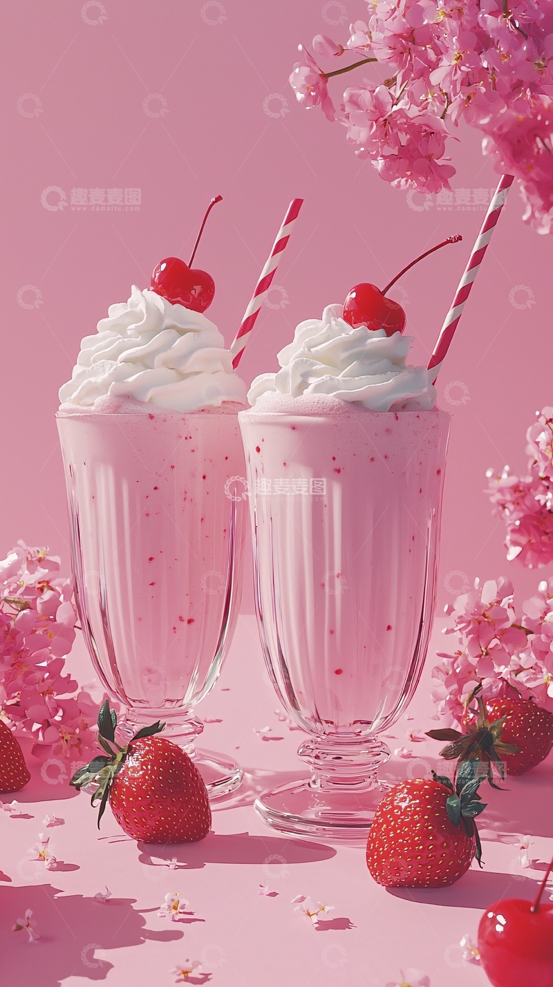 高清大图下载【趣麦麦图】粉色系草莓奶昔