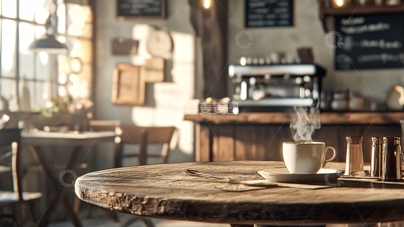 高清大图下载【趣麦麦图】温暖阳光下的木质咖啡馆