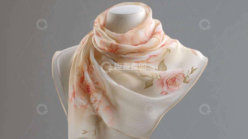 高清大图下载【趣麦麦图】精美手绘玫瑰真丝围巾