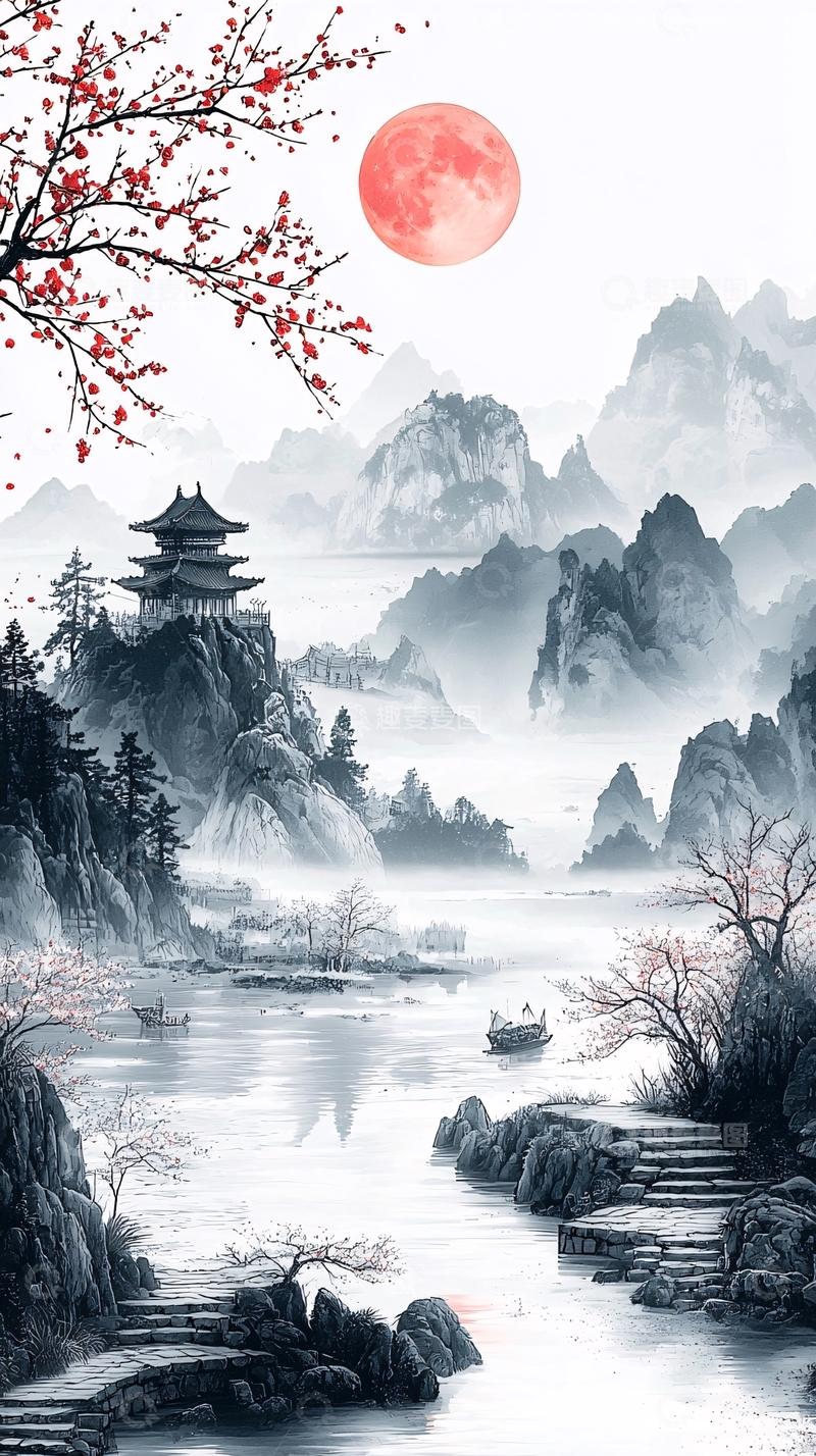 高清大图下载【趣麦麦图】水墨山水画392