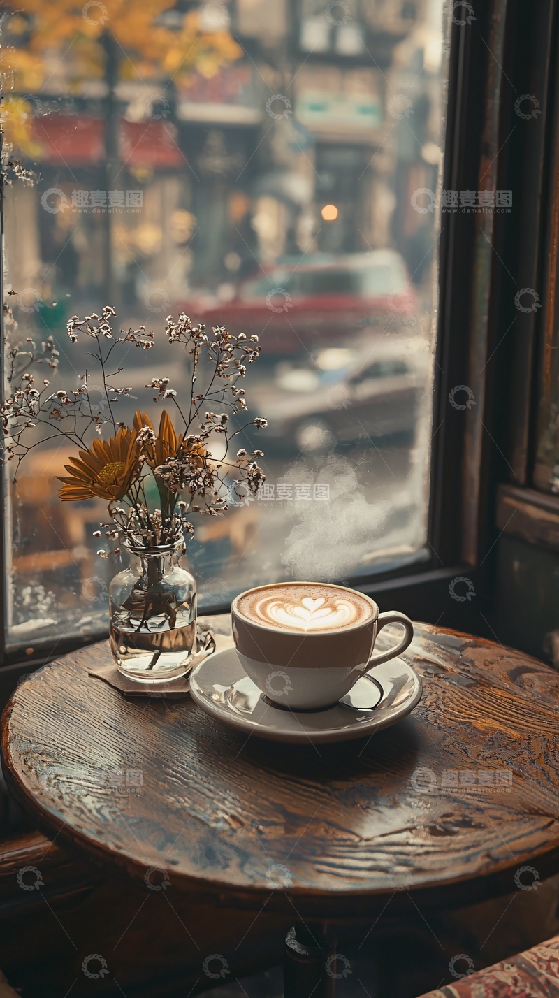高清大图下载【趣麦麦图】雨天咖啡馆窗边咖啡