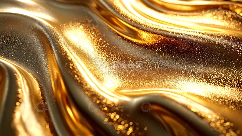 高清大图下载【趣麦麦图】金色流动绸缎质感背景