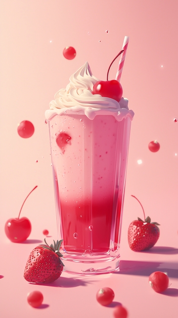 粉色系草莓樱桃奶昔