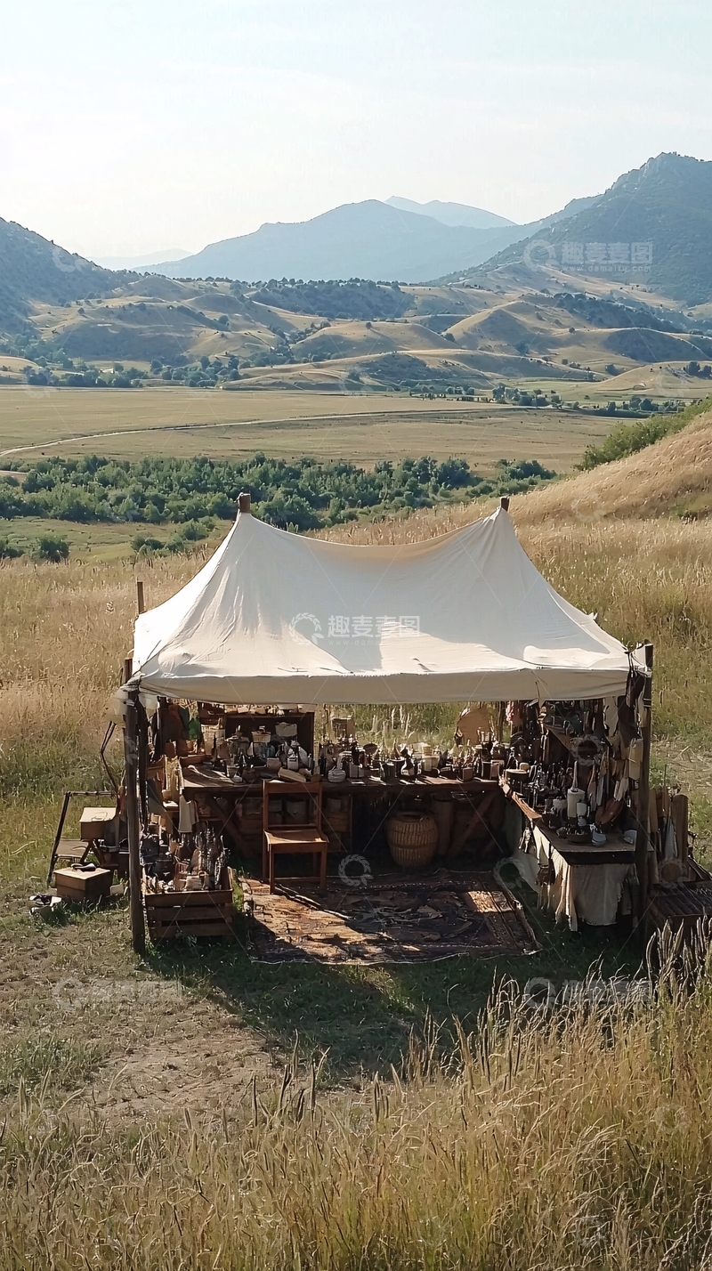 高清大图下载【趣麦麦图】山谷中白色帐篷集市