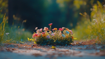 森林小路上的彩色野花