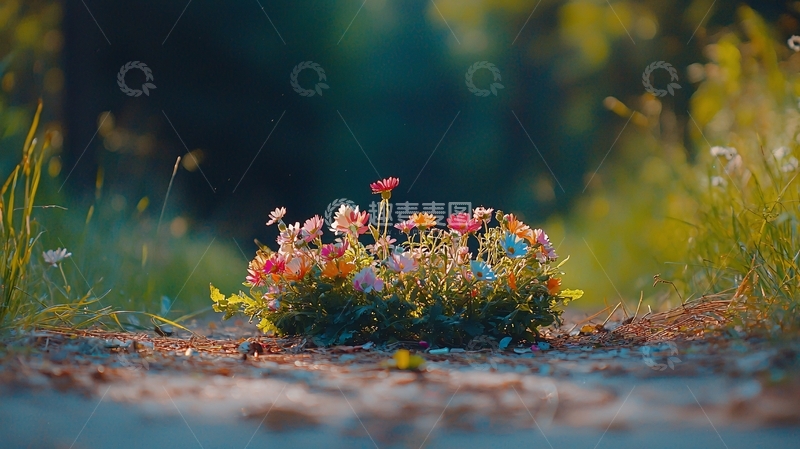 高清大图下载【趣麦麦图】森林小路上的彩色野花