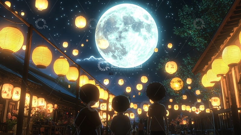 高清大图下载【趣麦麦图】梦幻般巨大月亮夜景