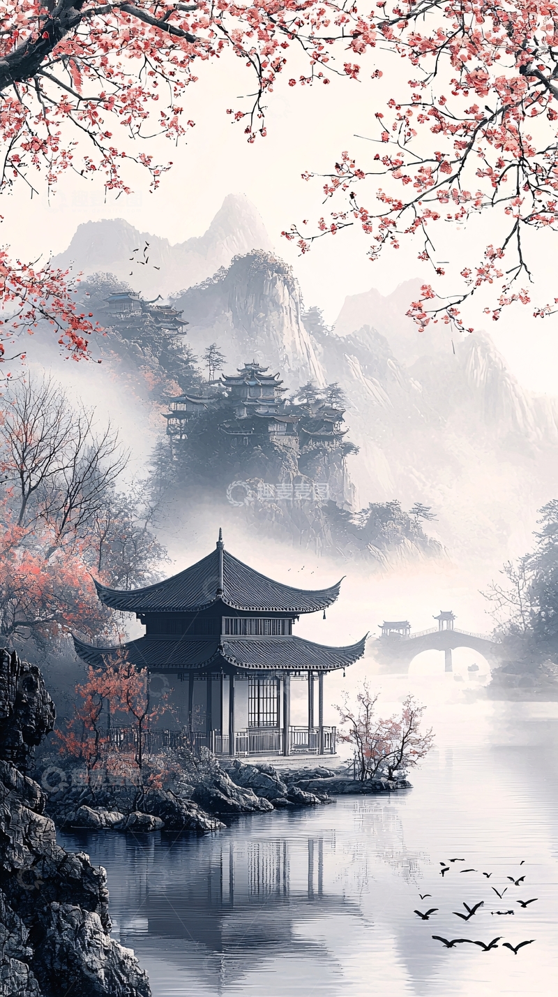 高清大图下载【趣麦麦图】水墨风唯美古风建筑山水