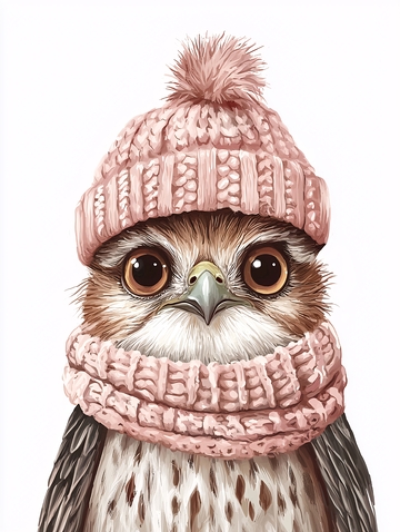 戴粉色毛线帽的可爱小鹰