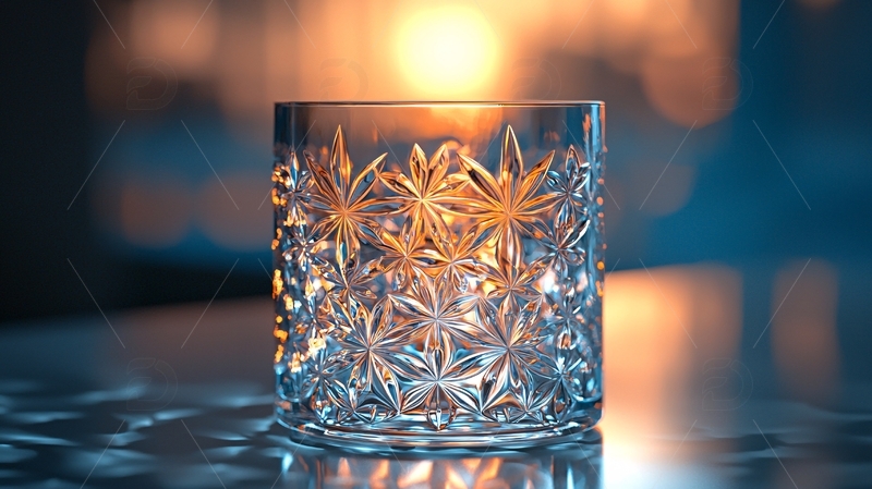 高清大图下载【趣麦麦图】光影下的雕花玻璃杯