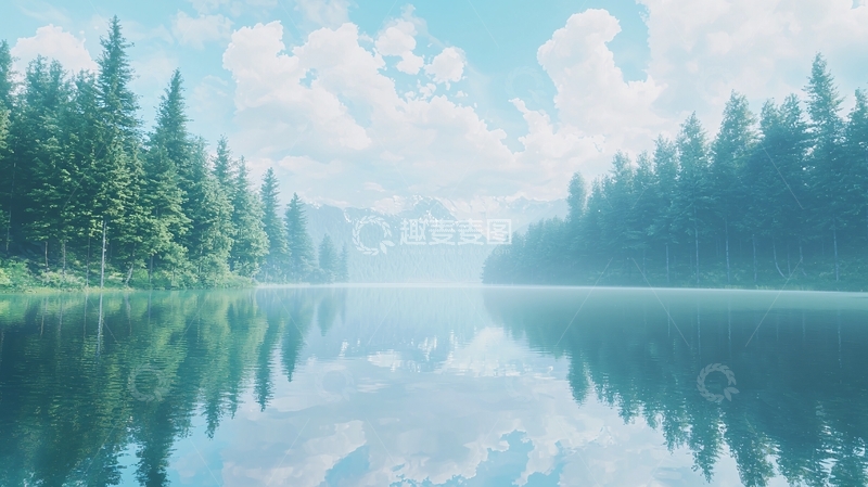 高清大图下载【趣麦麦图】平静湖面森林倒影