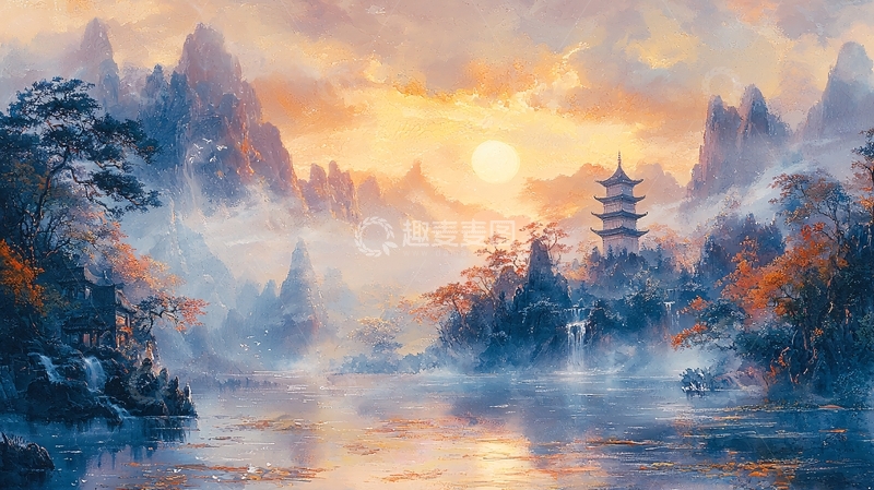 高清大图下载【趣麦麦图】唯美中国风山水塔