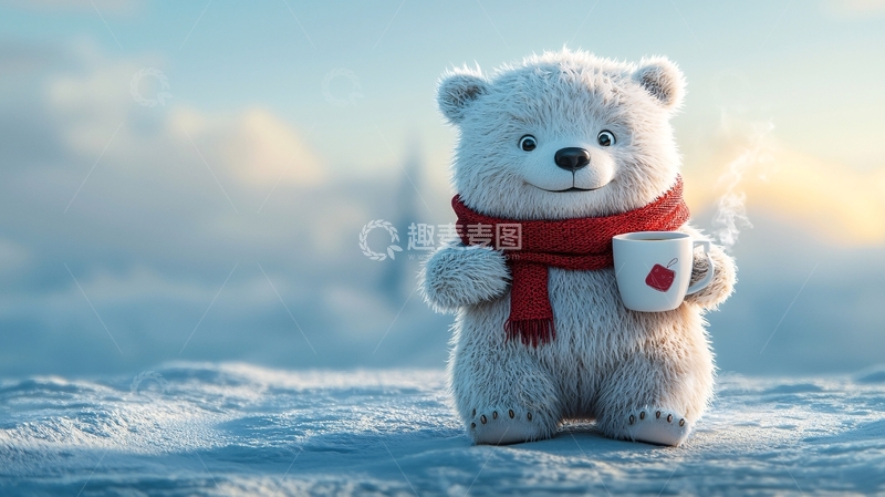 高清大图下载【趣麦麦图】可爱北极熊喝热饮