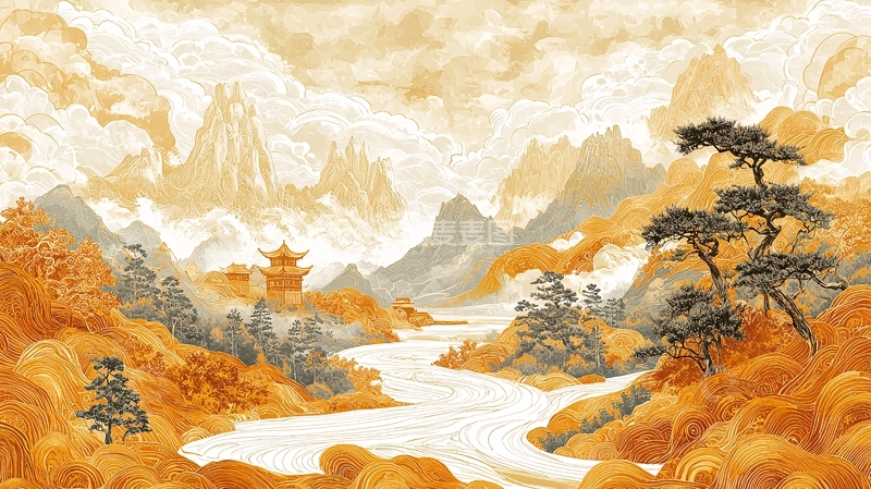 高清大图下载【趣麦麦图】金色山河