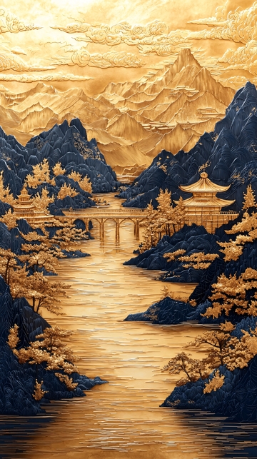 金色山水画