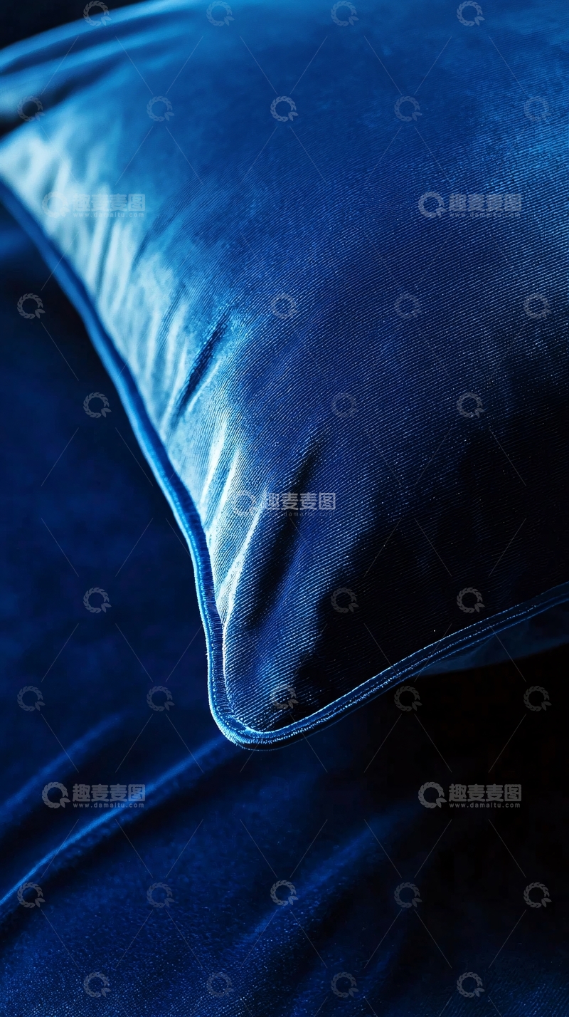 高清大图下载【趣麦麦图】深蓝色天鹅绒靠枕特写