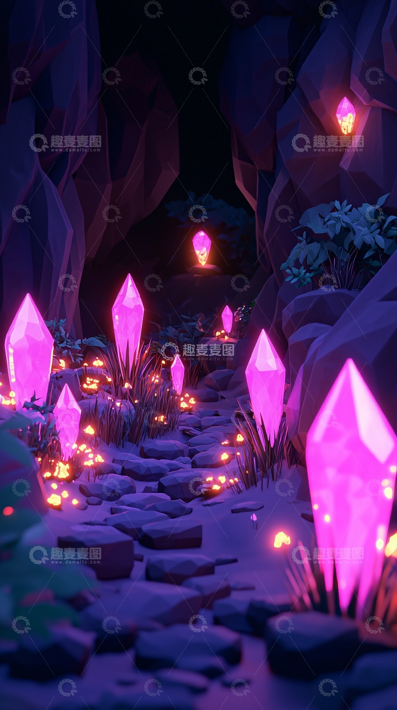 高清大图下载【趣麦麦图】紫色水晶洞穴小路